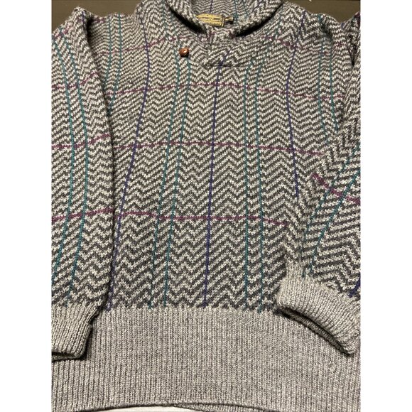 Vintage Eddie Bauer Men XL Wool 90s Chevron Knit Sweater Shawl - Picture 7 of 7